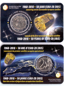 2018 - 2 Euro BELGIO "50º Lancio Satellite ESRO-2B" Scritta Olandese Coincard